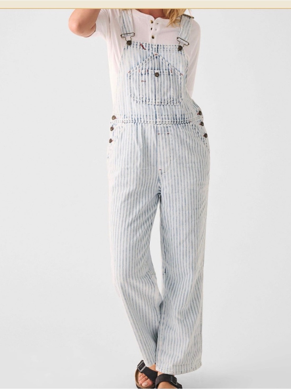 Faherty Striped Light Blue Cotton Overalls for Women